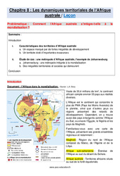 Les dynamiques territoriales de l'Afrique australe - Cours : 2eme Secondaire - PDF à imprimer