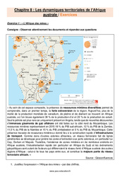 Les dynamiques territoriales de l'Afrique australe - Exercices avec les corrigés : 2eme Secondaire - PDF à imprimer
