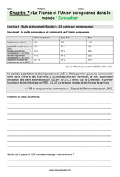 La France et l’Union européenne dans le monde - Examen Evaluation avec les corrections : 3eme Secondaire - PDF à imprimer