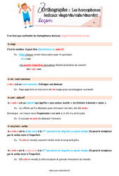 Les homophones lexicaux vingt/vin/vain/vins/vint - Préparation aux évaluations : 4eme Primaire - PDF à imprimer