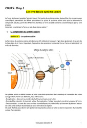 La Terre dans le système solaire - Séquence complète : 1ere Secondaire - PDF à imprimer