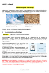 Météorologie et climatologie - Cours : 1ere Secondaire - PDF à imprimer