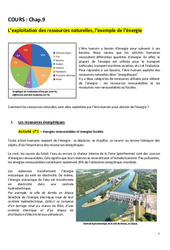 L'exploitation des ressources naturelles, l'exemple de l'énergie - Séquence complète : 3eme Secondaire - PDF à imprimer