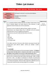 Phonologie - Les couleurs - Séquence complète : 1ere Maternelle - Cycle Fondamental - PDF à imprimer
