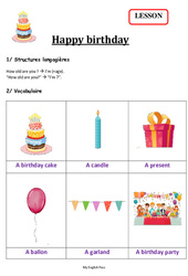Happy birthday - Cours, Leçon d'anglais  - Séquence 7 - My English Pass : 1ere, 2eme Primaire - PDF gratuit à imprimer