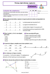 Droites, demi - droites, segments - Examen Evaluation de géométrie pour la  : 6eme Primaire - PDF à imprimer