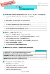 Le sujet - Exercices de grammaire pour la  : 6eme Primaire - PDF à imprimer