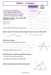 Les segments - Examen Evaluation de géométrie pour la  : 6eme Primaire - PDF à imprimer