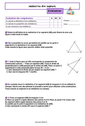 Médiatrice d'un segment - Examen Evaluation de géométrie pour la  : 6eme Primaire - PDF à imprimer