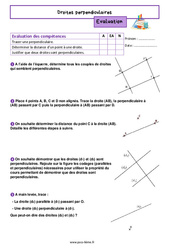 Droites perpendiculaires - Examen Evaluation de géométrie pour la  : 6eme Primaire - PDF à imprimer