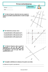 Droites perpendiculaires - Exercices de géométrie pour la  : 6eme Primaire - PDF à imprimer