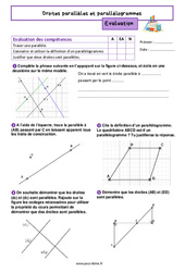 Droites parallèles et parallélogrammes - Examen Evaluation de géométrie pour la  : 6eme Primaire - PDF à imprimer