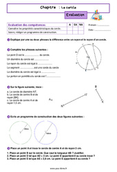 Le cercle - Examen Evaluation de géométrie pour la  : 6eme Primaire - PDF à imprimer