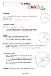 Le cercle - Cours de géométrie pour la  : 6eme Primaire - PDF à imprimer