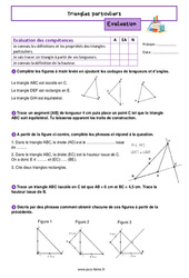 Triangles particuliers - Examen Evaluation de géométrie pour la  : 6eme Primaire