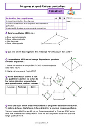 Polygones et quadrilatères particuliers - Examen Evaluation de géométrie pour la  : 6eme Primaire - PDF à imprimer