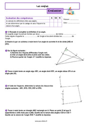 Les angles - Examen Evaluation de géométrie pour la  : 6eme Primaire