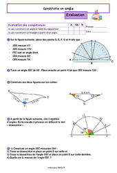 Construire un angle - Examen Evaluation de géométrie pour la  : 6eme Primaire - PDF à imprimer