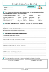 Calculer et convertir avec des durées - Exercices de grandeurs et mesures pour la  : 6eme Primaire - PDF à imprimer