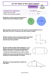 Aire d'un disque et d'une figure complexe - Examen Evaluation de géométrie pour la  : 6eme Primaire - PDF à imprimer