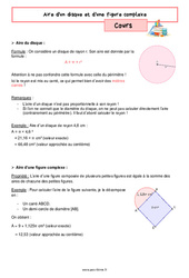 Aire d'un disque et d'une figure complexe - Cours de géométrie pour la  : 6eme Primaire - PDF à imprimer