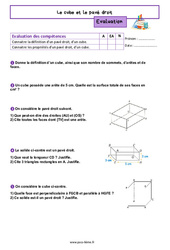 Le cube et le pavé droit - Examen Evaluation de géométrie pour la  : 6eme Primaire - PDF à imprimer