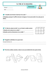 Le cube et le pavé droit - Exercices de géométrie pour la  : 6eme Primaire - PDF à imprimer