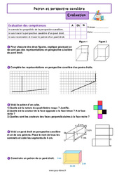 Patron et perspective cavalière - Examen Evaluation de géométrie pour la  : 6eme Primaire - PDF à imprimer
