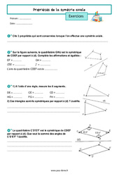 Propriétés de la symétrie axiale - Exercices de géométrie pour la  : 6eme Primaire - PDF à imprimer