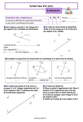 Symétrique d'un point - Examen Evaluation de géométrie pour la  : 6eme Primaire - PDF à imprimer