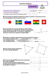 Axes de symétrie - Examen Evaluation de géométrie pour la  : 6eme Primaire - PDF à imprimer