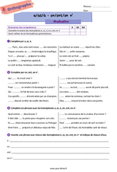 Homophones grammaticaux (a/as/à - on/ont/on n') - Examen Evaluation d'orthographe pour la  : 6eme Primaire