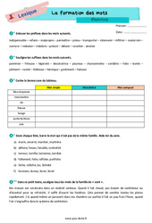 Exercice La formation des mots / famille de mots - Exercices de vocabulaire pour la  : 6eme Primaire - PDF à imprimer