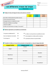 Les différents niveaux de langue - Exercices de vocabulaire pour la  : 6eme Primaire - PDF à imprimer