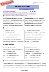 Homophones grammaticaux (Mes/mais/mets/met) - Examen Evaluation d'orthographe pour la  : 6eme Primaire