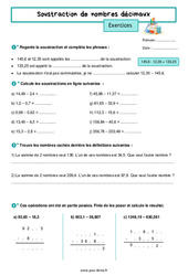 Soustraction de nombres décimaux - Exercices de nombres et calculs pour la  : 6eme Primaire - PDF à imprimer