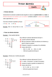 Division décimale - Cours de nombres et calculs pour la  : 6eme Primaire - PDF à imprimer