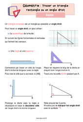 Tracer un triangle rectangle ou un angle droit - Cours, Leçon de géométrie : 3eme Primaire