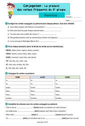 Le présent des verbes fréquents du 3e groupe - Exercices de conjugaison : 3eme Primaire - PDF à imprimer