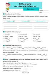 Les valeurs de la lettre g - Exercices d'orthographe : 3eme Primaire - PDF à imprimer