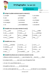 Son [s] - Exercices d'orthographe : 3eme Primaire - PDF à imprimer