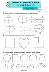 Identifier et tracer les axes de symétrie - Exercices de géométrie : 3eme Primaire - PDF à imprimer