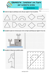 Compléter une figure par symétrie axiale - Exercices de géométrie : 3eme Primaire - PDF à imprimer
