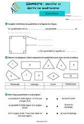 Identifier et décrire les quadrilatères - Exercices de géométrie : 3eme Primaire - PDF à imprimer