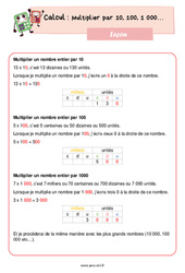 Multiplier par 10, 100, 1000 - Cours, Leçon de calcul : 3eme Primaire