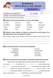 Noms propres ou noms communs - Évaluation grammaire : 3eme Primaire - PDF à imprimer