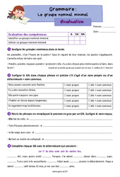Le groupe nominal minimal - Évaluation grammaire : 3eme Primaire - PDF à imprimer