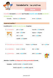 Les préfixes - Cours, Leçon de vocabulaire : 3eme Primaire