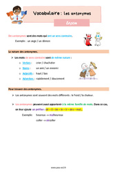 Les antonymes - Cours, Leçon de vocabulaire : 3eme Primaire <small style='color:inherit;'>(téléchargement gratuit)</small>
