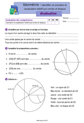 Identifier et connaitre le vocabulaire relatif aux cercles et disques - Évaluation de géométrie : 4eme Primaire - PDF à imprimer